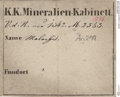 Etiketten zu Malachit (NHMW-MIN-An299)